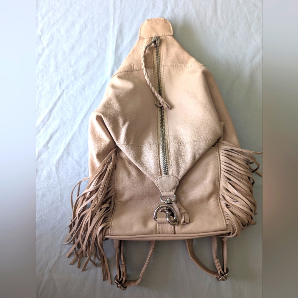 Fringed Tan Cream Leather Backpack